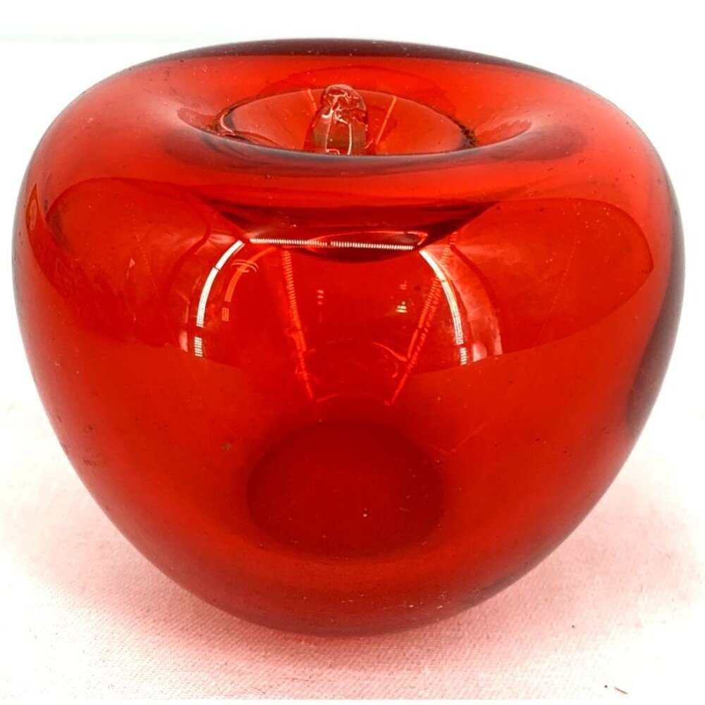 Blenko Art Glass Red Apple Paperweight 3" Vintage Teacher School